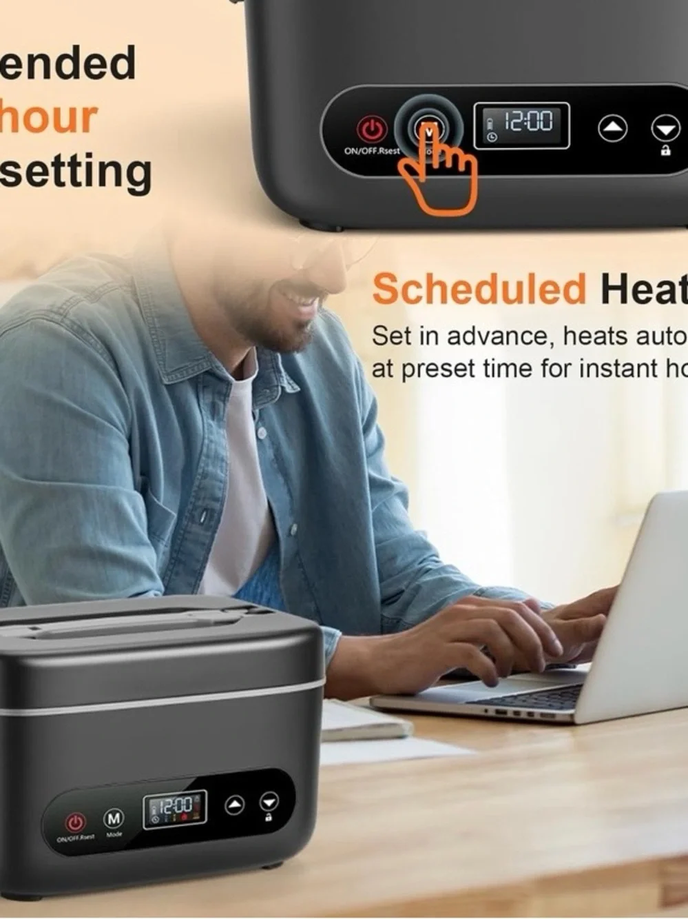 New Cordless Heated Lunch Box Food Warmer Rechargeable Leakproof 1.2L Portable